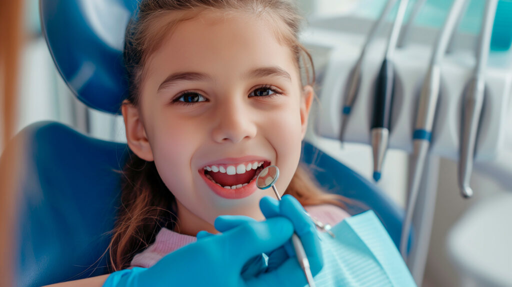 Niña sonriendo tras su revisión dental en una clínica DentalCompany