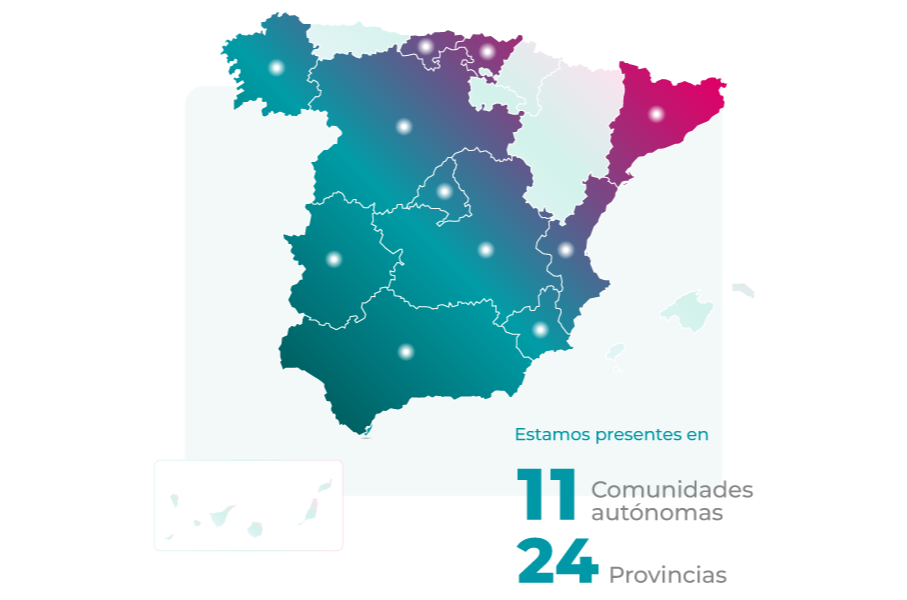 Mapa de localización de clínicas dentales DentalCompany por toda España