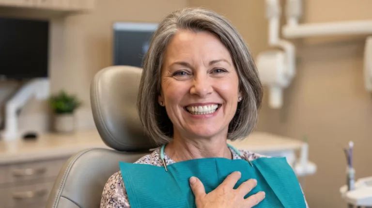 Mujer en la menopausia durante una revisión dental en la clínica
